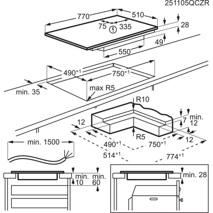 Installation Diagram with product measurements