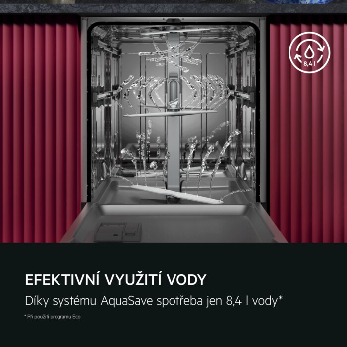 ÚSPORNÉ NAKLÁDÁNÍ S VODOU AquaSave, stačí 8,4 l vody* * Při použití programu Eco