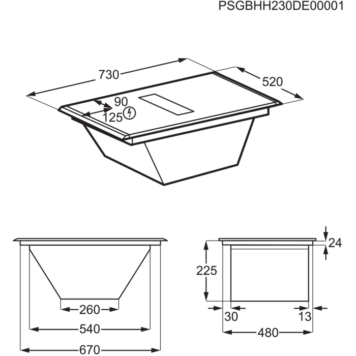 Installation Diagram with product measurements