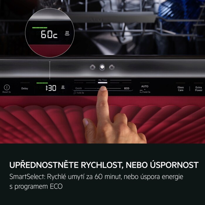 UPŘEDNOSTNĚTE RYCHLOST, NEBO ÚČINNOST SmartSelect: Rychlé umytí za 60 minut nebo úspora energie s programem ECO