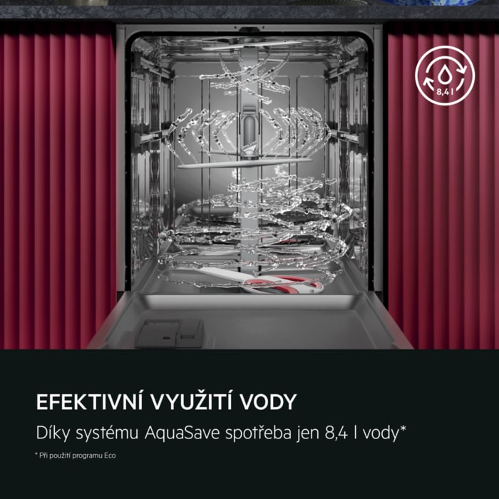 ÚSPORNÉ NAKLÁDÁNÍ S VODOU AquaSave, stačí 8,4 l vody* * Při použití programu Eco