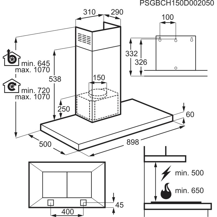 Installation Diagram with product measurements
