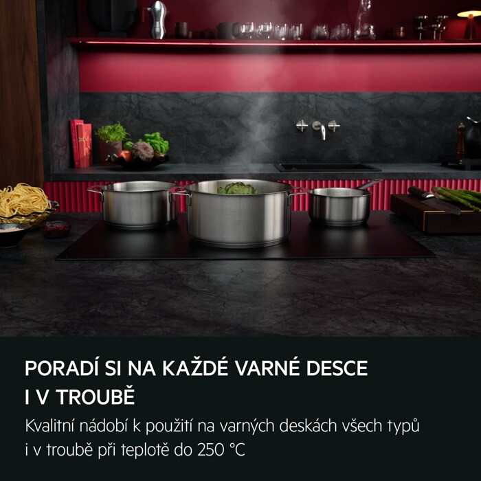 Poradí si s teplem na každé varné desce Praktické nádobí k použití na varných deskách všech typů i v troubě při teplotě do 250 °C