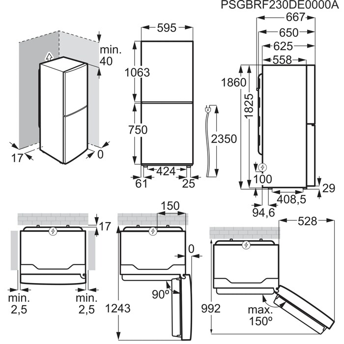 Installation Diagram with product measurements