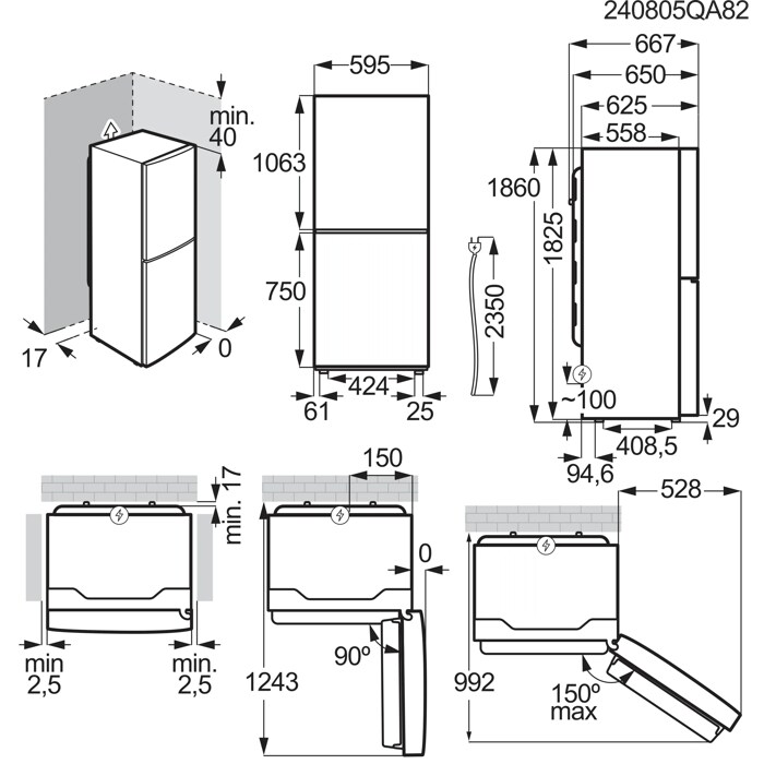 Installation Diagram with product measurements