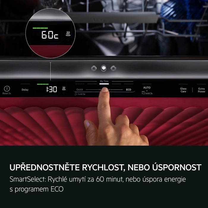 UPŘEDNOSTNĚTE RYCHLOST, NEBO ÚČINNOST SmartSelect: Rychlé umytí za 60 minut nebo úspora energie s programem ECO