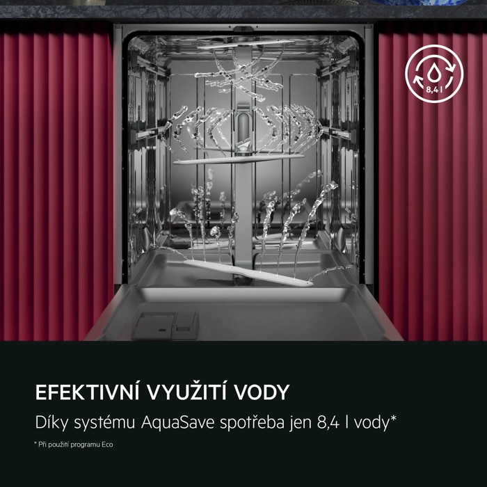 ÚSPORNÉ NAKLÁDÁNÍ S VODOU AquaSave, stačí 8,4 l vody* * Při použití programu Eco