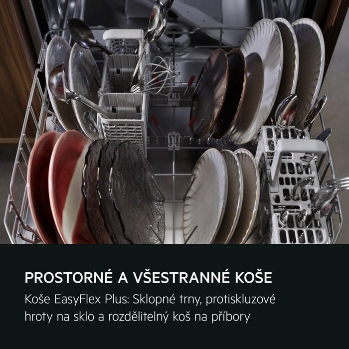 PROSTORNÉ A VŠESTRANNÉ KOŠE Koše EasyFlex Plus: Sklopné řady, protiskluzové hroty na sklo a rozdělitelný koš na příbory