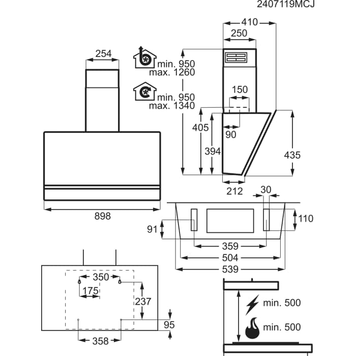 Installation Diagram with product measurements