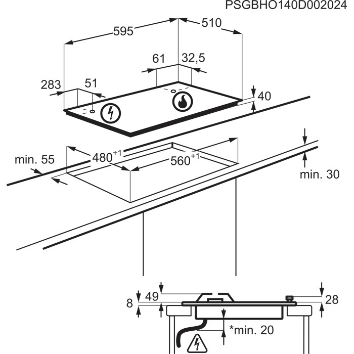 Installation Diagram with product measurements
