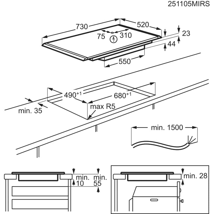 Installation Diagram with product measurements