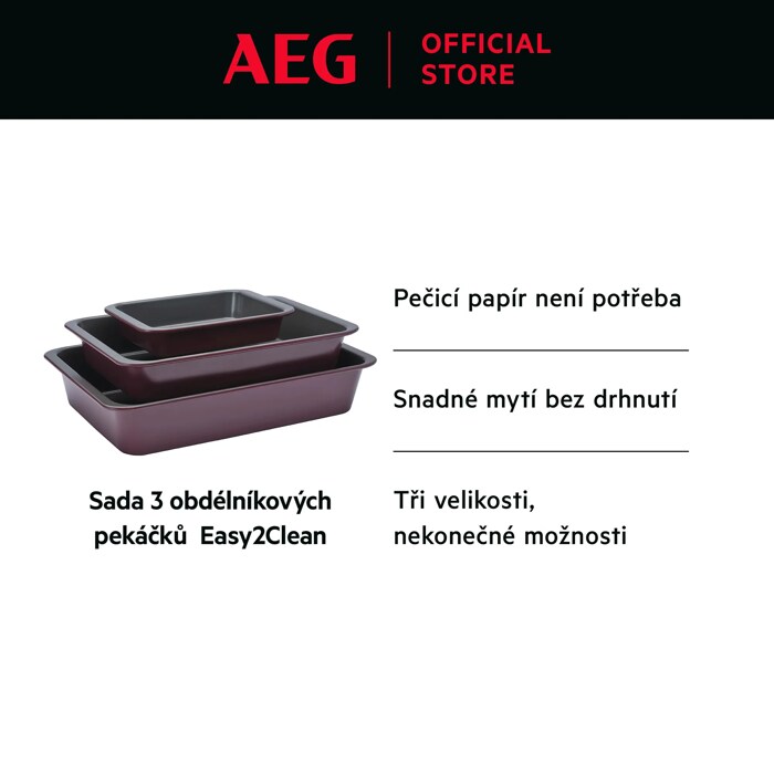 Sada 3 obdélníkových plechů Easy2Clean      Pečicí papír není potřeba Snadné mytí bez drhnutí Tři velikosti, nekonečné možnosti