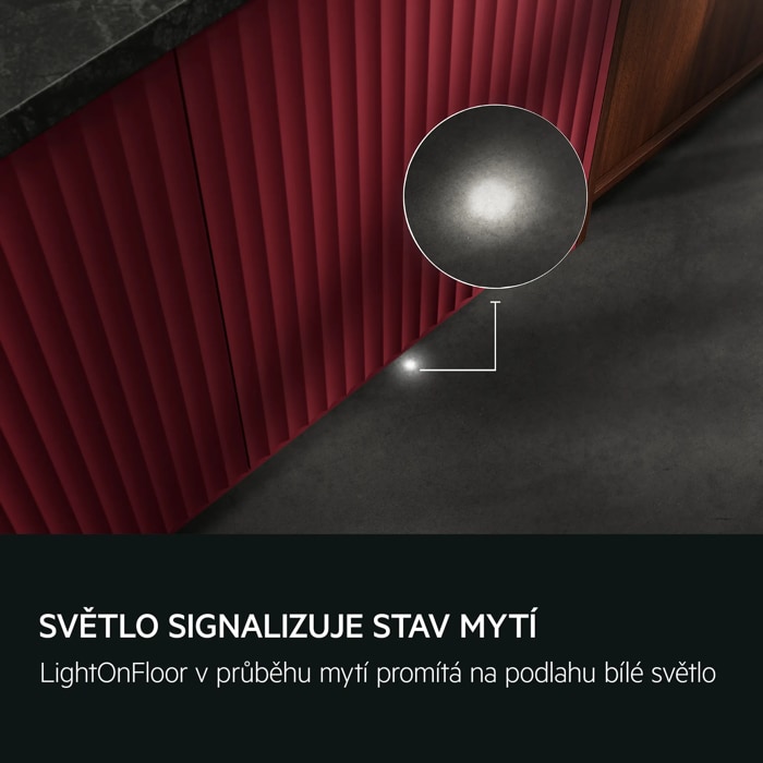 PODLE SVĚTLA POZNÁTE, ŽE PROBÍHÁ MYTÍ LightOnFloor v průběhu mytí promítá na podlahu bílé světlo