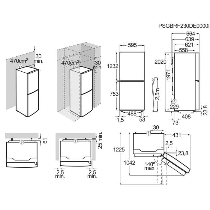 Installation Diagram with product measurements