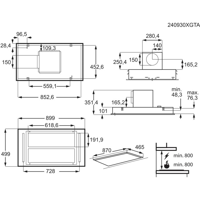 Installation Diagram with product measurements