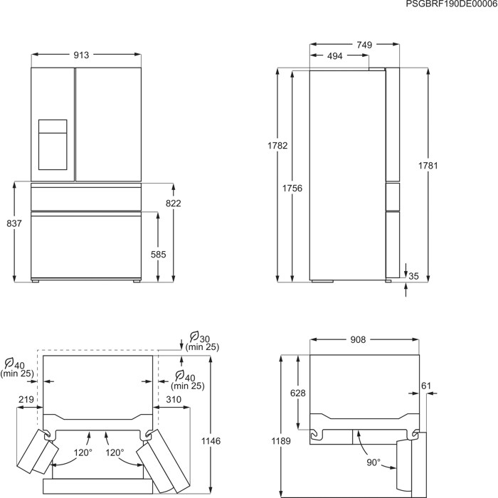 Installation Diagram with product measurements