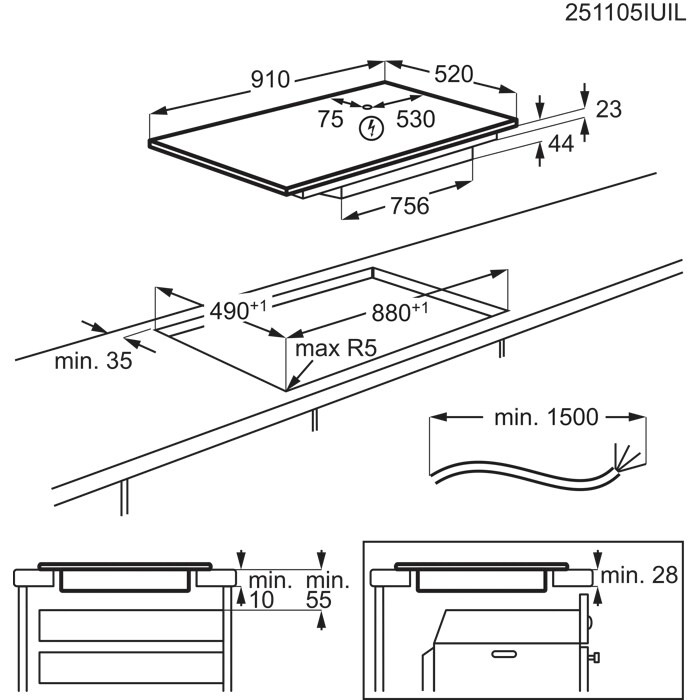 Installation Diagram with product measurements