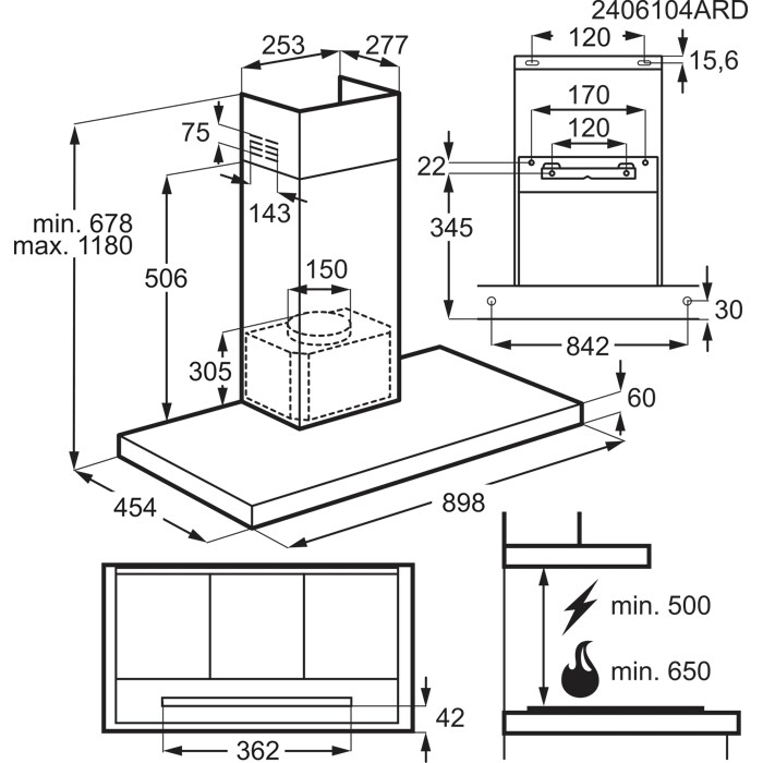 Installation Diagram with product measurements