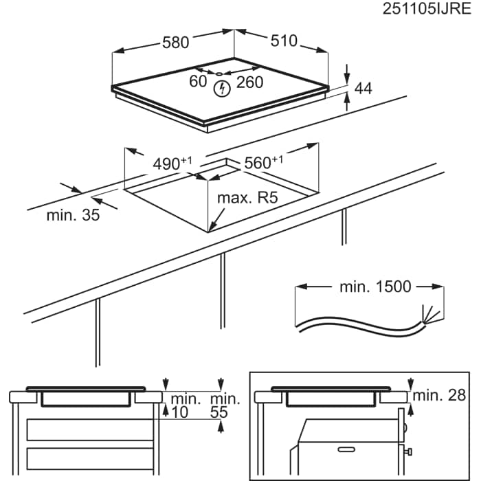Installation Diagram with product measurements