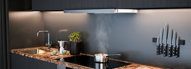 Integrated hood in modern kitchen