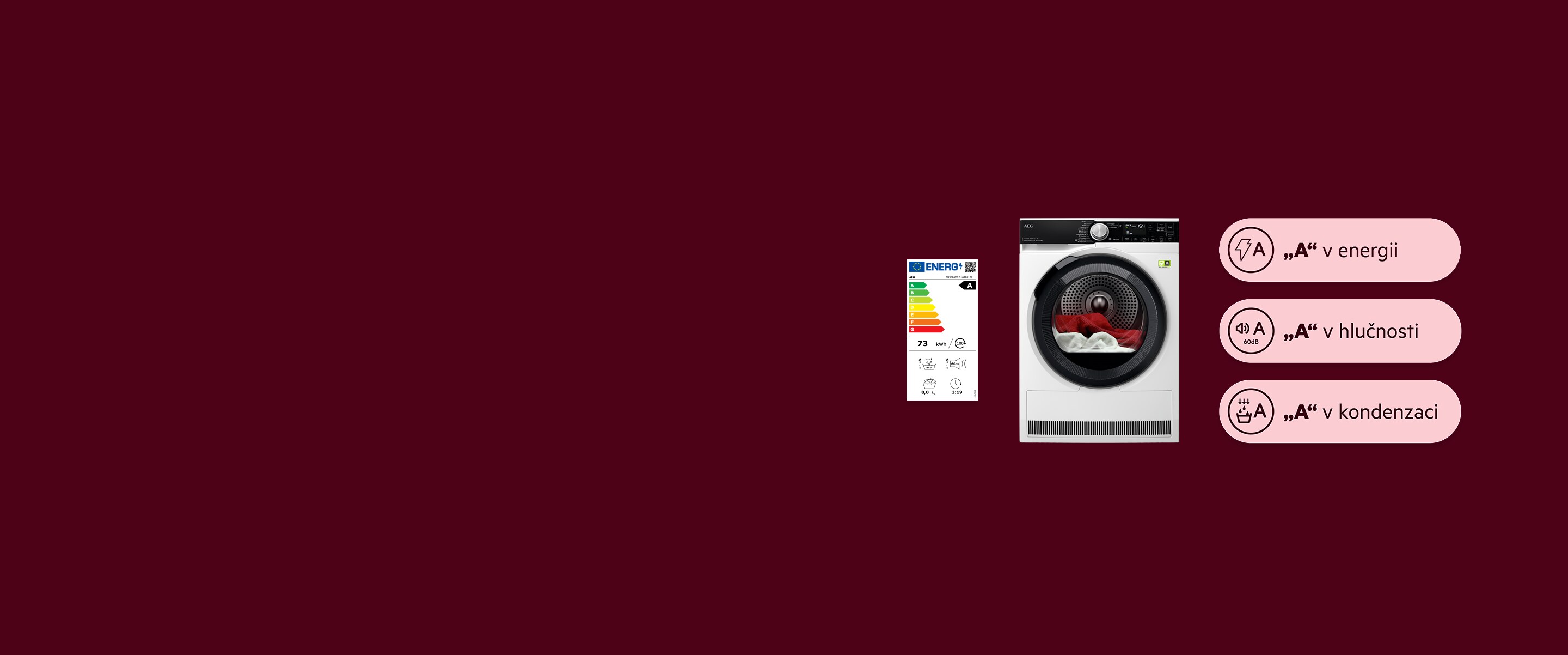 Sušička Electrolux s energetickým štítkem a ikonkami